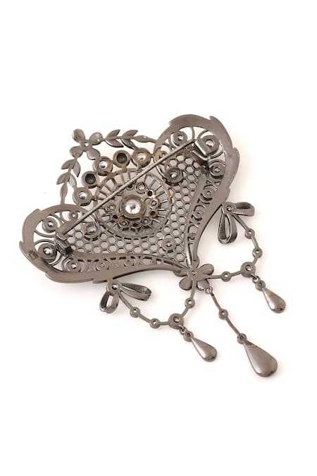 Cosa Nostraa_Grey Crystals Intricate Delight Embellished Brooch _at_Aza_Fashions