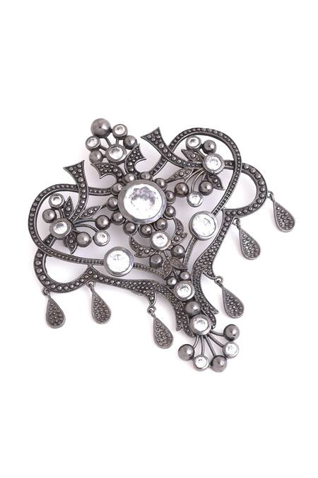 Buy_Cosa Nostraa_Grey Crystals Grace Of Garden Embellished Brooch _Online_at_Aza_Fashions