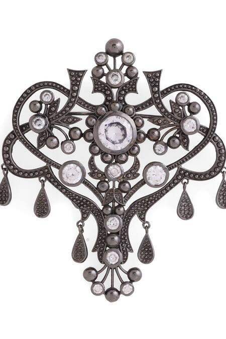Shop_Cosa Nostraa_Grey Crystals Grace Of Garden Embellished Brooch _Online_at_Aza_Fashions