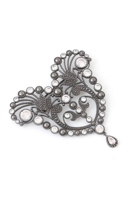 Buy_Cosa Nostraa_Grey Crystals Victorian Heart Embellished Brooch _Online_at_Aza_Fashions