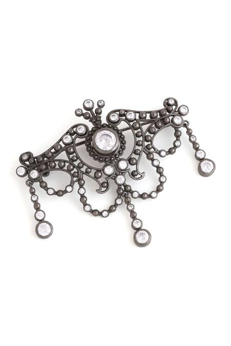 Buy_Cosa Nostraa_Grey Crystals Antique Marvel Embellished Brooch _Online_at_Aza_Fashions