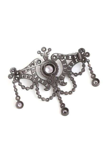 Cosa Nostraa_Grey Crystals Antique Marvel Embellished Brooch _at_Aza_Fashions