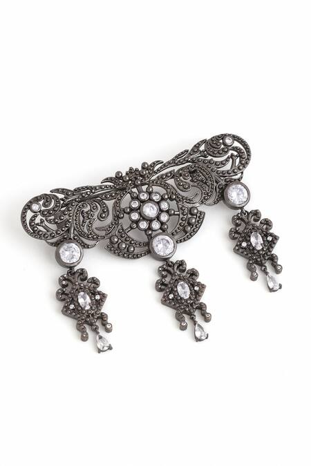 Buy_Cosa Nostraa_Grey Crystals Studded Symphony Embellished Brooch _Online_at_Aza_Fashions