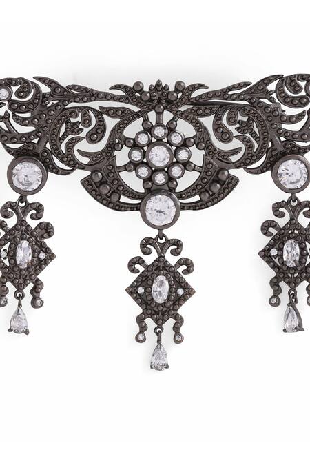 Shop_Cosa Nostraa_Grey Crystals Studded Symphony Embellished Brooch _Online_at_Aza_Fashions