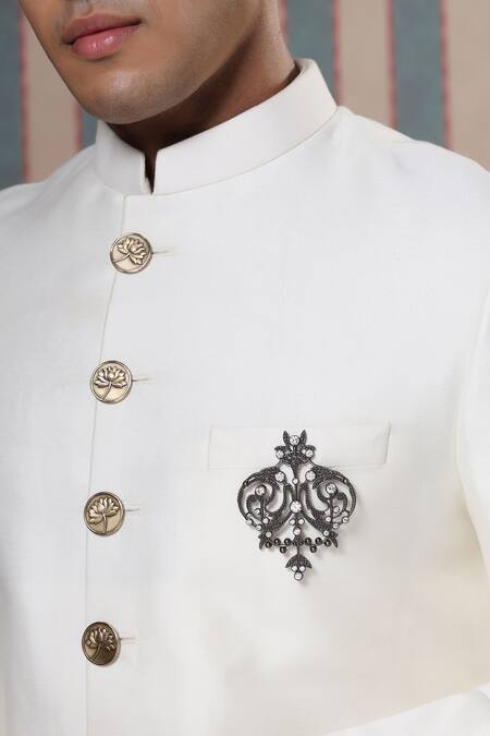 Cosa Nostraa_Grey Crystals Ornate Aura Embellished Brooch _Online_at_Aza_Fashions