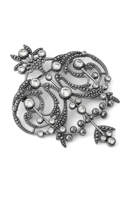 Buy_Cosa Nostraa_Grey Crystals Ornate Aura Embellished Brooch _Online_at_Aza_Fashions