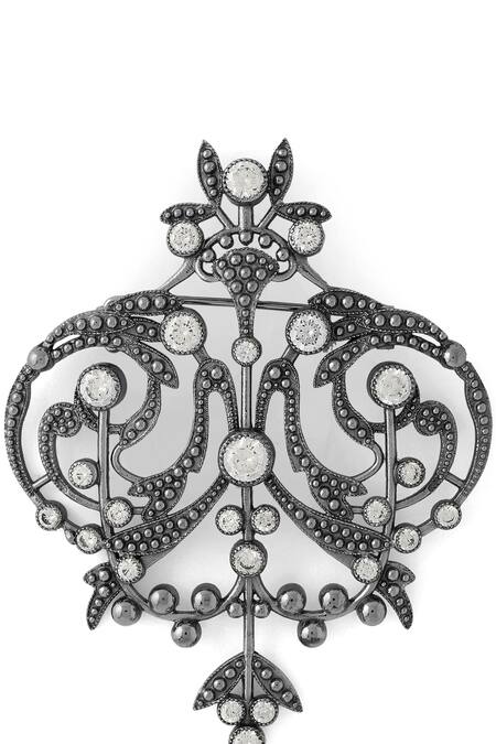 Shop_Cosa Nostraa_Grey Crystals Ornate Aura Embellished Brooch _Online_at_Aza_Fashions
