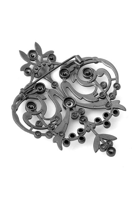 Cosa Nostraa_Grey Crystals Ornate Aura Embellished Brooch _at_Aza_Fashions
