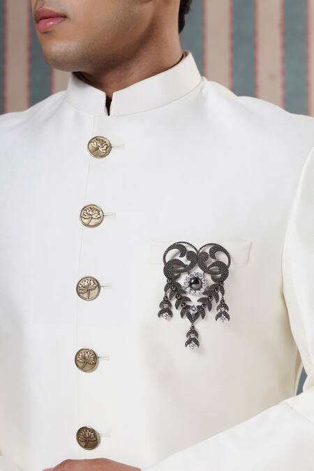 Cosa Nostraa_Grey Crystals Elite Extravagance Embellished Brooch _Online_at_Aza_Fashions