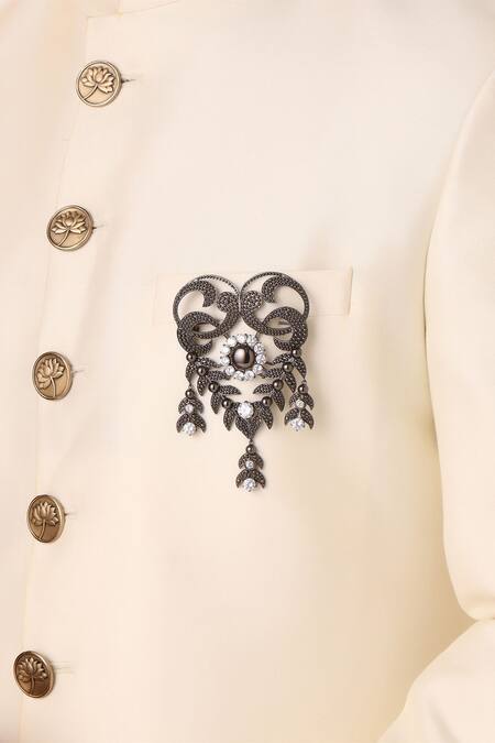 Buy_Cosa Nostraa_Grey Crystals Elite Extravagance Embellished Brooch _Online_at_Aza_Fashions