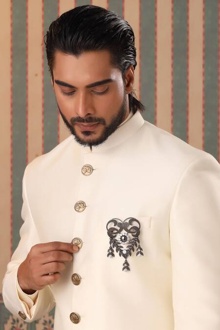 Cosa Nostraa_Grey Crystals Elite Extravagance Embellished Brooch _at_Aza_Fashions