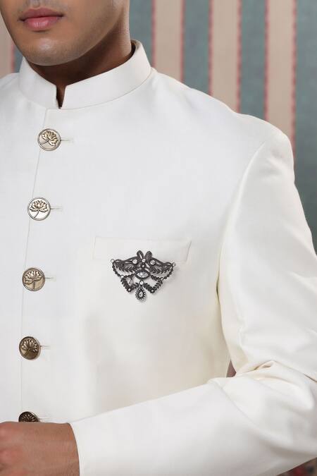 Cosa Nostraa_Grey Crystals Fleur Muse Embellished Brooch _Online_at_Aza_Fashions