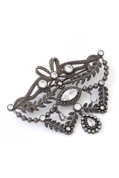 Buy_Cosa Nostraa_Grey Crystals Fleur Muse Embellished Brooch _Online_at_Aza_Fashions