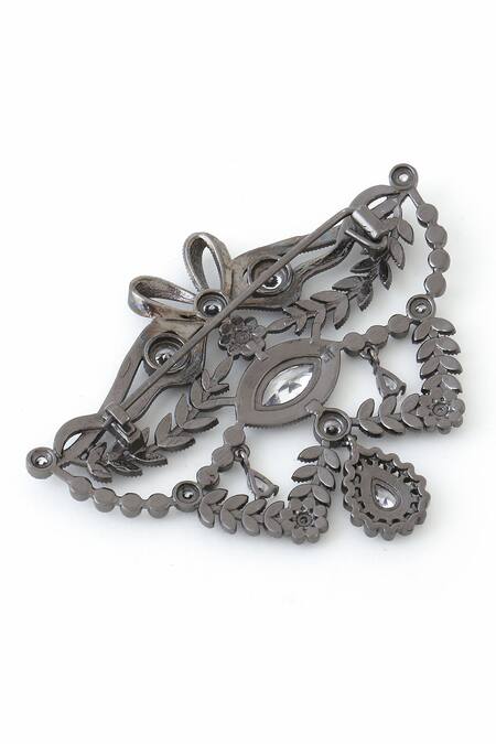 Cosa Nostraa_Grey Crystals Fleur Muse Embellished Brooch _at_Aza_Fashions