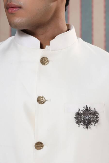 Cosa Nostraa_Grey Crystals Rustic Reflection Embellished Brooch _Online_at_Aza_Fashions