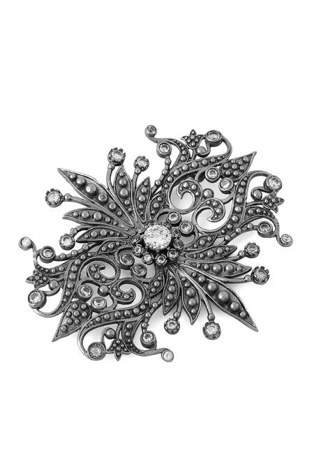 Buy_Cosa Nostraa_Grey Crystals Rustic Reflection Embellished Brooch _Online_at_Aza_Fashions