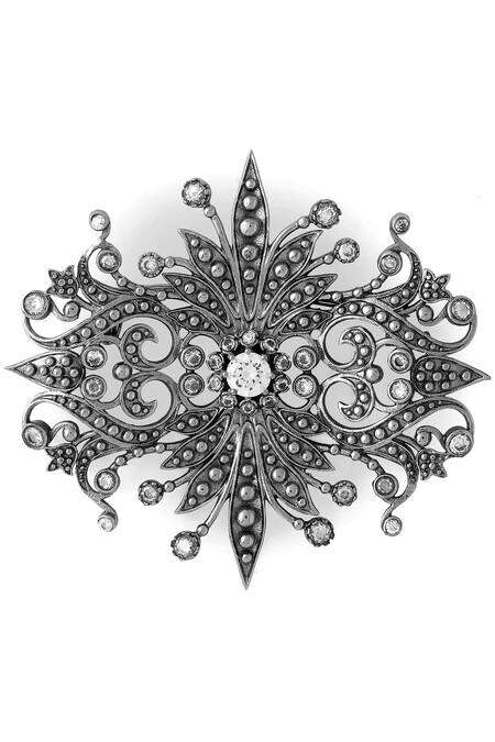 Shop_Cosa Nostraa_Grey Crystals Rustic Reflection Embellished Brooch _Online_at_Aza_Fashions