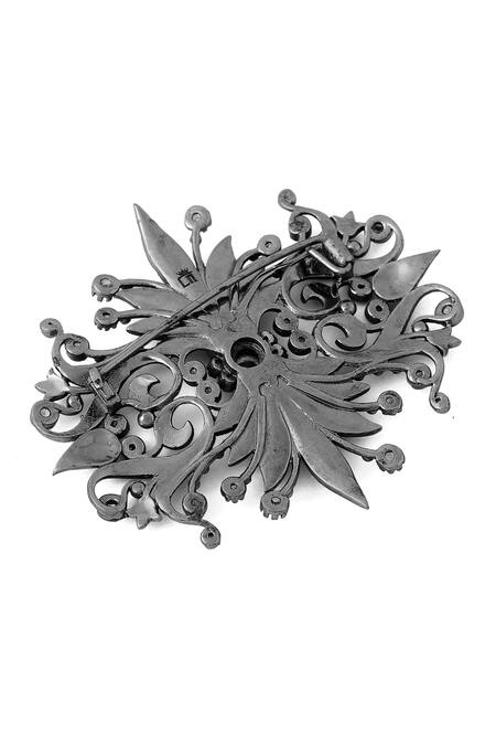Cosa Nostraa_Grey Crystals Rustic Reflection Embellished Brooch _at_Aza_Fashions