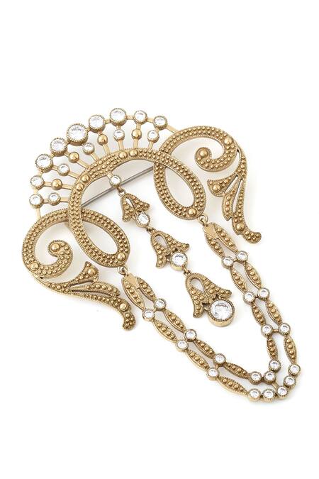 Buy_Cosa Nostraa_Gold Crystals Victorian Tales Embellished Brooch _Online_at_Aza_Fashions