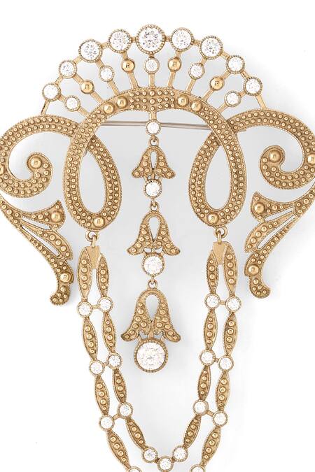 Shop_Cosa Nostraa_Gold Crystals Victorian Tales Embellished Brooch _Online_at_Aza_Fashions