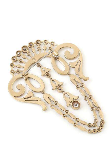 Cosa Nostraa_Gold Crystals Victorian Tales Embellished Brooch _at_Aza_Fashions