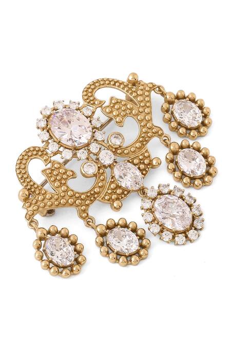 Buy_Cosa Nostraa_Gold Crystals Magnificent Stud Embellished Brooch _Online_at_Aza_Fashions