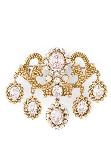 Shop_Cosa Nostraa_Gold Crystals Magnificent Stud Embellished Brooch _Online_at_Aza_Fashions