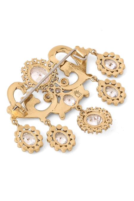 Cosa Nostraa_Gold Crystals Magnificent Stud Embellished Brooch _at_Aza_Fashions