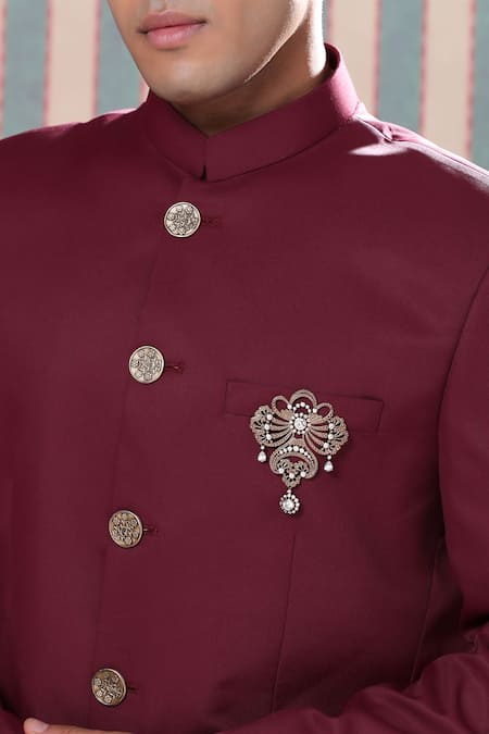 Cosa Nostraa_Gold Crystals Amaze Allure Embellished Brooch _Online_at_Aza_Fashions