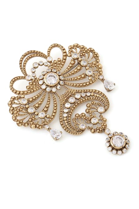Buy_Cosa Nostraa_Gold Crystals Amaze Allure Embellished Brooch _Online_at_Aza_Fashions