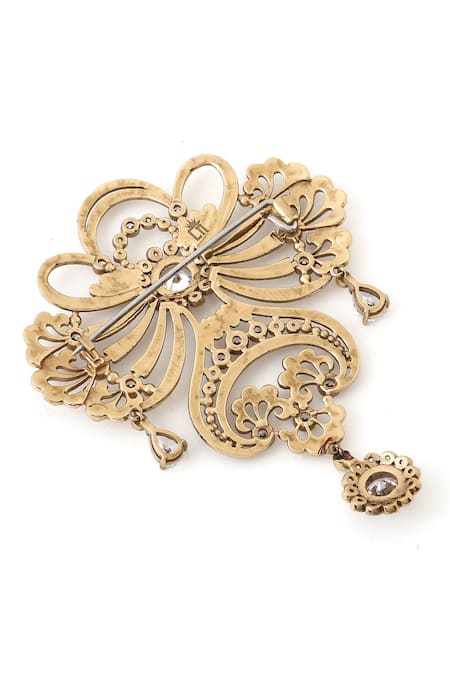 Cosa Nostraa_Gold Crystals Amaze Allure Embellished Brooch _at_Aza_Fashions