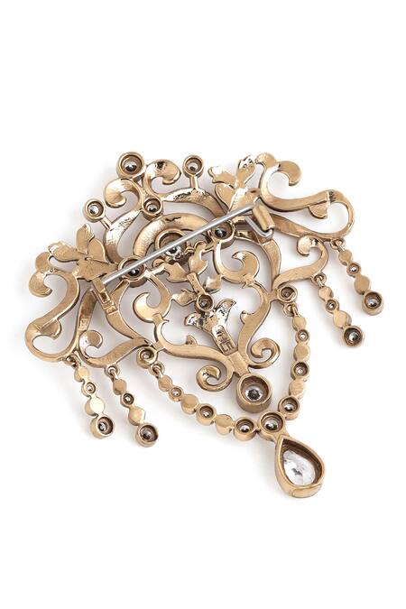 Cosa Nostraa_Gold Crystals Embellished Glitz Brooch _at_Aza_Fashions