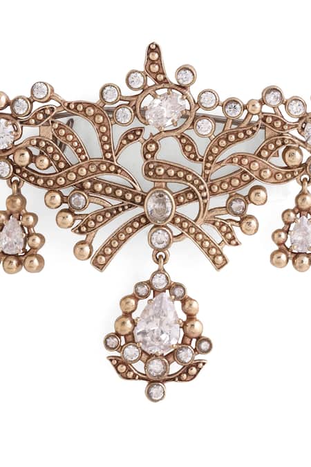 Shop_Cosa Nostraa_Gold Crystals Antique Wonder Brooch _Online_at_Aza_Fashions