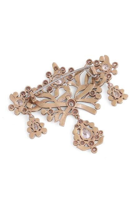 Cosa Nostraa_Gold Crystals Antique Wonder Brooch _at_Aza_Fashions