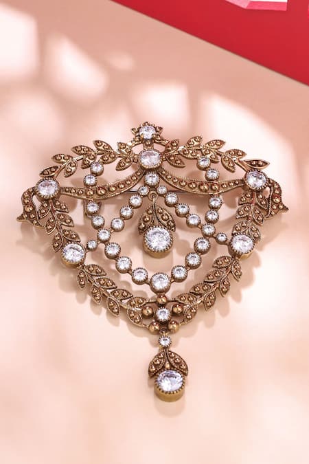 Shop_Cosa Nostraa_Gold Crystals Elite Enigma Brooch _at_Aza_Fashions