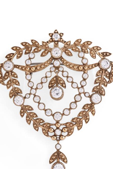 Shop_Cosa Nostraa_Gold Crystals Elite Enigma Brooch _Online_at_Aza_Fashions