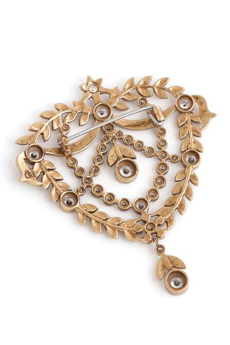Cosa Nostraa_Gold Crystals Elite Enigma Brooch _at_Aza_Fashions