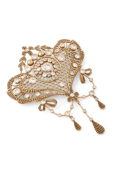 Buy_Cosa Nostraa_Gold Crystals Intricate Delight Brooch _Online_at_Aza_Fashions