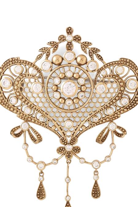 Shop_Cosa Nostraa_Gold Crystals Intricate Delight Brooch _Online_at_Aza_Fashions