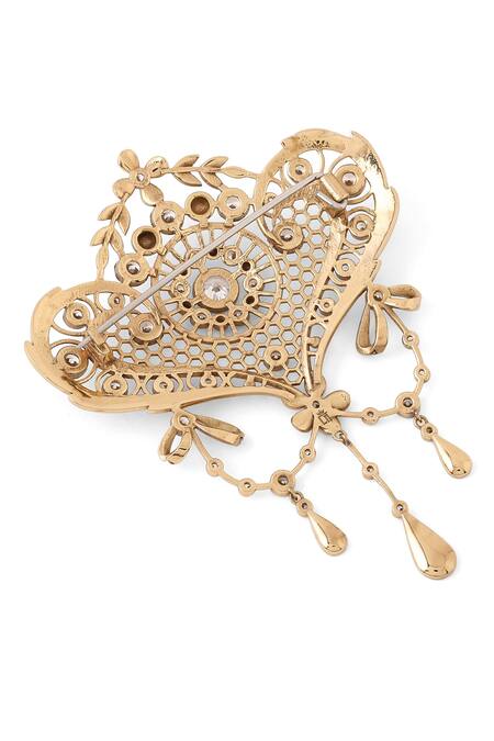 Cosa Nostraa_Gold Crystals Intricate Delight Brooch _at_Aza_Fashions