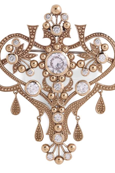 Shop_Cosa Nostraa_Gold Crystals Grace Of Garden Brooch _Online_at_Aza_Fashions