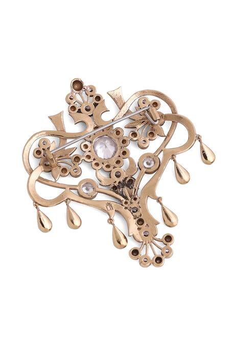 Cosa Nostraa_Gold Crystals Grace Of Garden Brooch _at_Aza_Fashions