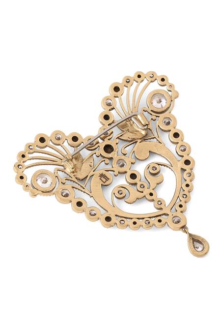 Cosa Nostraa_Gold Crystals Victorian Heart Brooch _at_Aza_Fashions