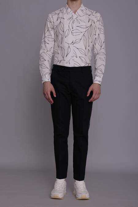 Lacquer Embassy_Blue Cotton Embroidery Beryl Trouser _Online_at_Aza_Fashions