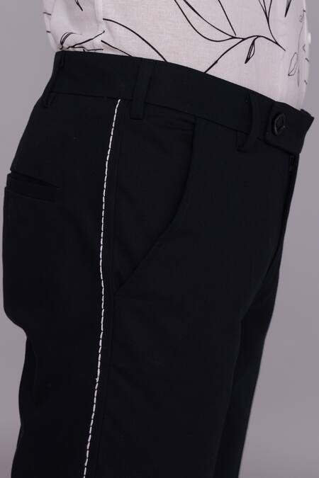 Lacquer Embassy_Blue Cotton Embroidery Beryl Trouser _at_Aza_Fashions