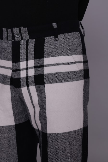 Lacquer Embassy_Black Brocade Montage Chequered Pattern Trouser _at_Aza_Fashions