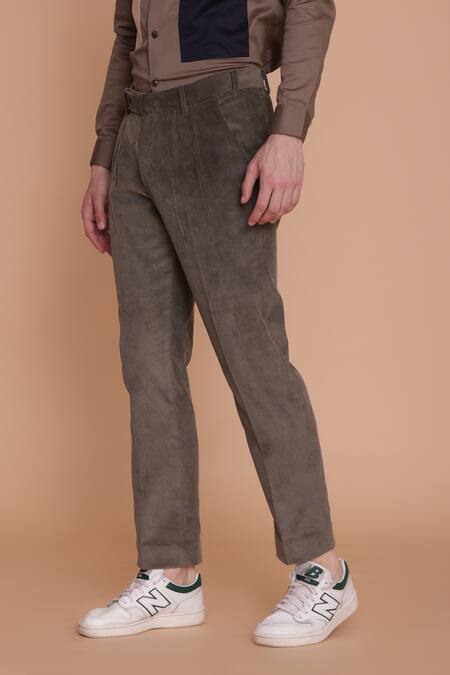 Buy_Lacquer Embassy_Green Corduroy Plain Olea Trouser  _Online_at_Aza_Fashions