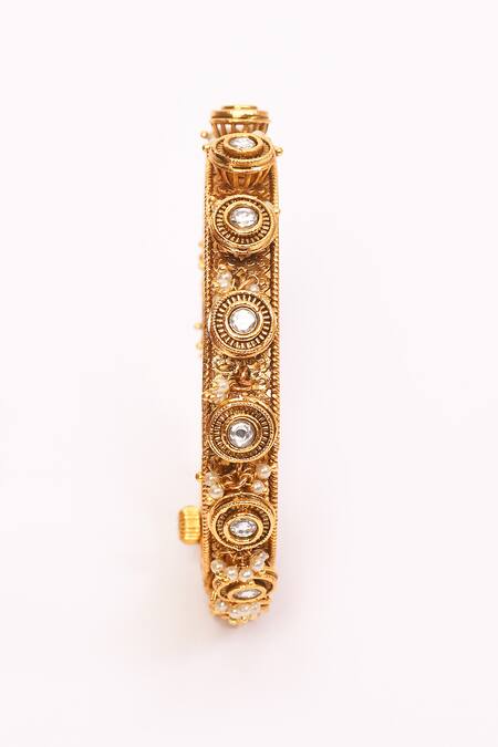 Anjali Jain_Gold Plated Pearls Polki Embellished Bangles - Set Of 2 _at_Aza_Fashions