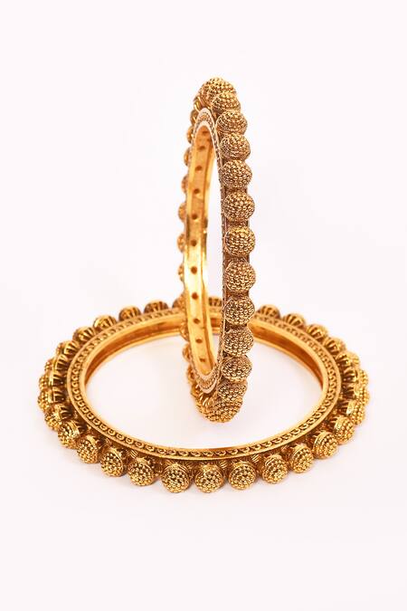 Shop_Anjali Jain_Gold Plated Beads Embellished Bangles - Set Of 2_Online_at_Aza_Fashions