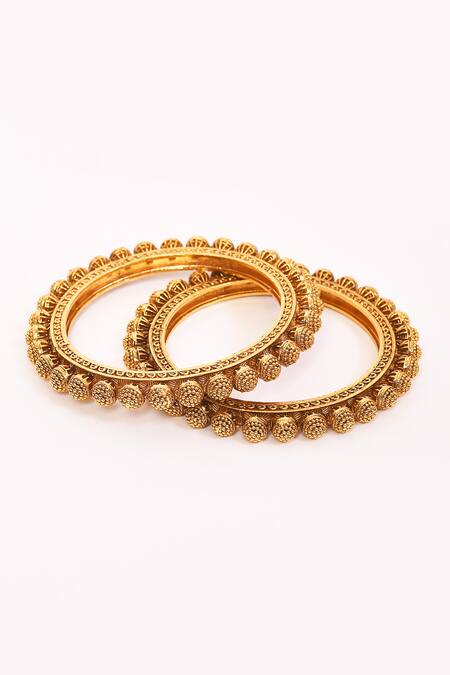 Anjali Jain_Gold Plated Beads Embellished Bangles - Set Of 2_at_Aza_Fashions